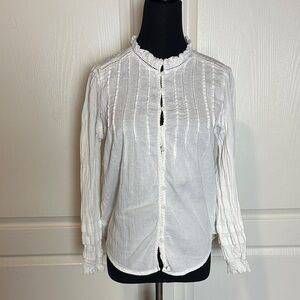 QUINCE WHITE RIBBED BUTTON FRONT BOHO ROMANTIC VICTORIAN LONG SLEEVE